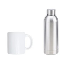 Kit Garrafa E Caneca - Prata/Branco 2 Pçs Personalizado 