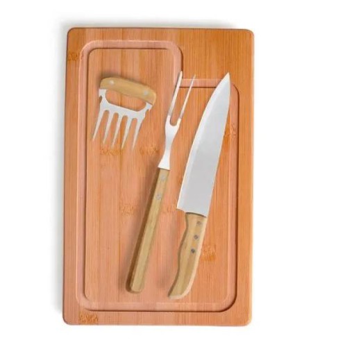 Kit Para Churrasco Em Bambu / Madeira / Inox - 4 Peças Personalizado