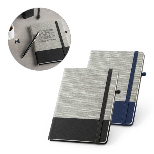 Caderno A5 em palha e algodão canvas com 192 páginas pautadas Personalizado