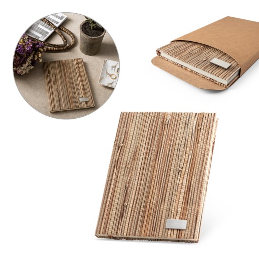 Caderno A5 de capa dura em palha natural com 192 páginas pautadas recicladas Personalizado