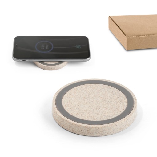 Carregador por indução (wireless) super-rápido (15W) em ABS e fibra de palha de trigo Personalizado