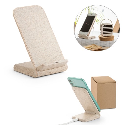 Suporte para celular com carregador por indução (wireless) super-rápido em fibra de palha de trigo e ABS Personalizado
