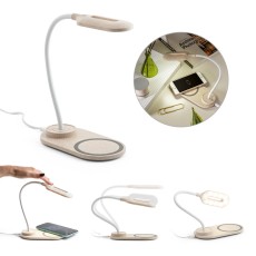 Luminária de mesa com carregador por indução (wireless) super-rápido (15W) em ABS e fibra de palha de trigo Personalizada