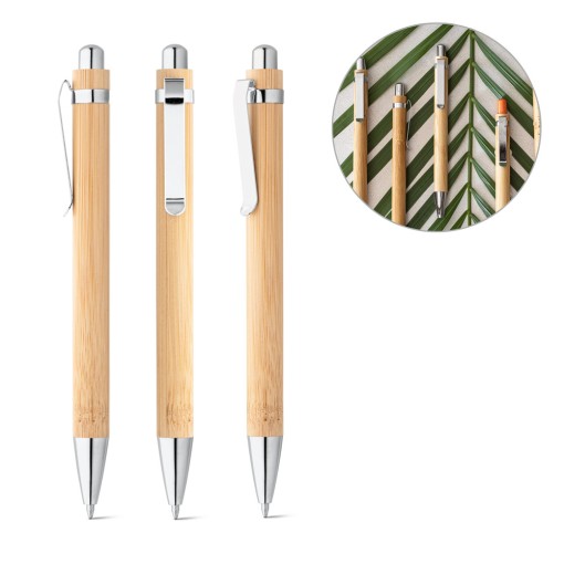 Esferográfica em bambu com escrita em azul Personalizada