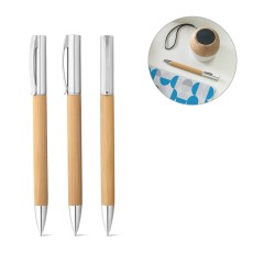 Esferográfica em bambu e ABS com escrita em azul Personalizada